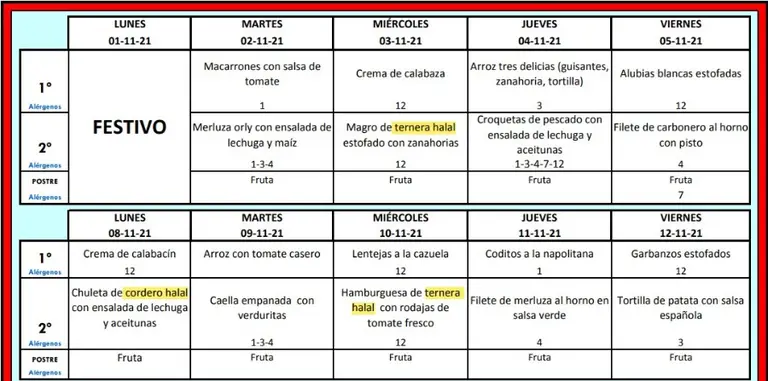 Men&uacute; halal noviembre